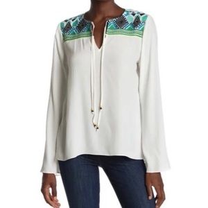 Hale Bob Hot & Heavy Viscose Crepe Embroidered Front Yoke Blouse